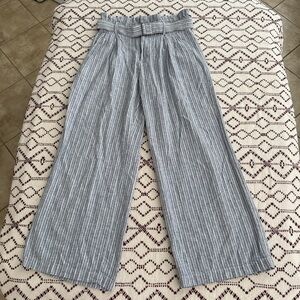 Banana Republic Pants Womens 2 Blue Striped Belted Wide Leg Baggy Linen Blend